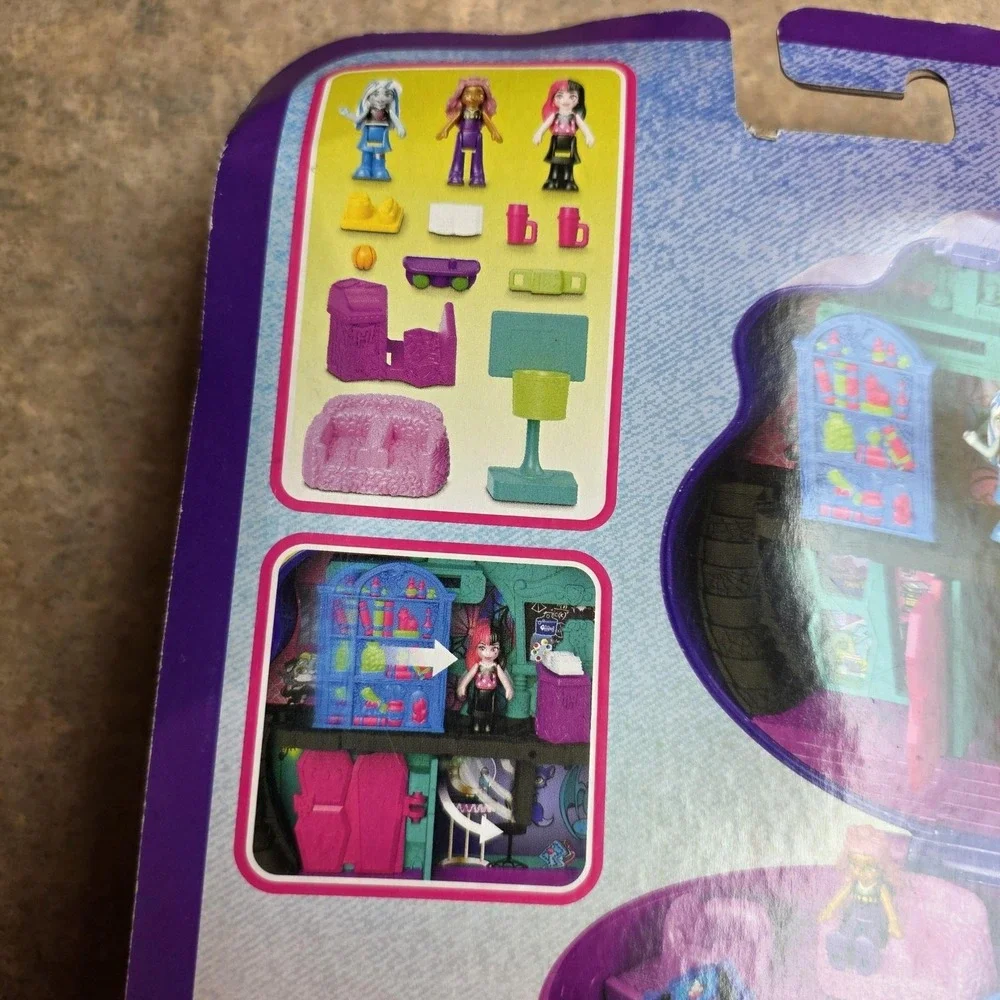Mattel Polly Pocket Monster High Skull Compact 1in Doll Playset New In Box Toy